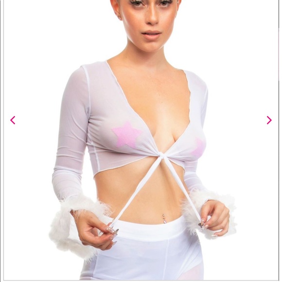 Rave Wonderland - Sheer Fur Rave Tie Front Top - Picture 3 of 4